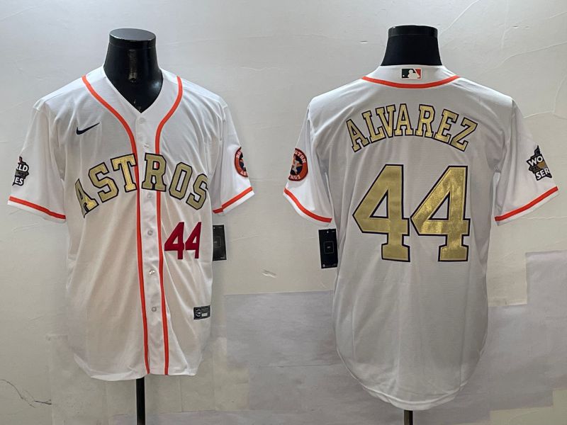 Men Houston Astros 44 Alvarez White Gold Game 2025 Nike MLB Jersey style 2